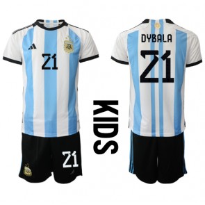 Argentyna Paulo Dybala #21 Koszulka Podstawowych Dziecięca MŚ 2022 Krótki Rękaw (+ Krótkie spodenki)